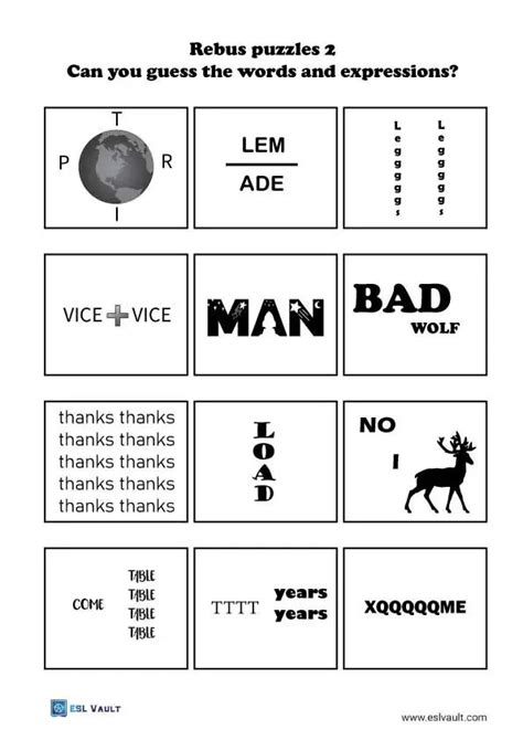96 Free Printable Rebus Puzzles Esl Vault Rebus Puzzles Word Brain Teasers Word Puzzles