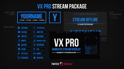 Green strip on a blue background. VX Pro - Animated Blue Stream Package for Twitch & Mixer