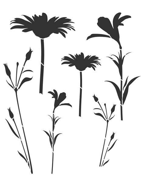Flower Silhouette 6 Stencil 8x10