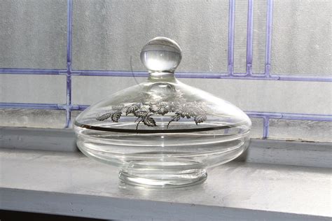 Vintage Cambridge Glass Covered Dish With Silver Overlay