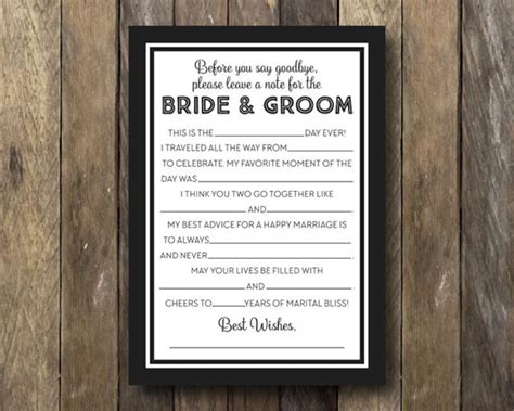Wedding Guest Advice Card Printable Guest Cards Bride And Etsy