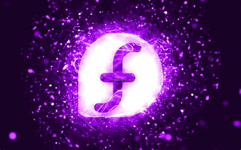 Download Wallpapers Fedora Violet Logo 4k Violet Neon Lights