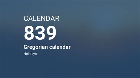 Year 839 Calendar Gregorian Calendar
