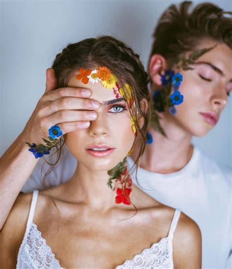 Derrick Freskes Shot Of Two Models With Vibrant Flowers Pressed Onto Their Face Instagram