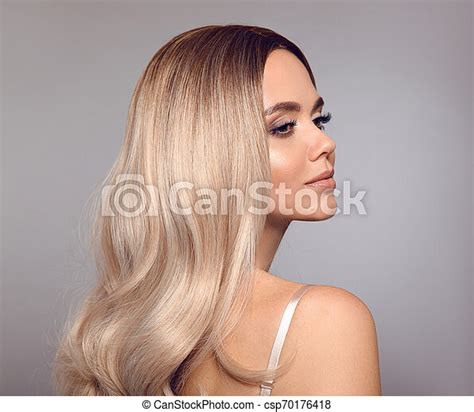 Ombre Blond Shiny Hair Beauty Fashion Blonde Woman Portrait Beautiful