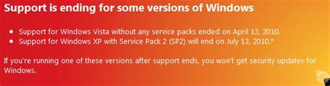 Support Is Ending For Windows Vista Rtm And Xp Service Pack 2