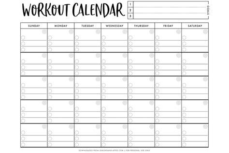 Monthly Workout Calendar Printables