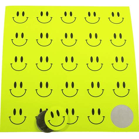 Fluorescent Yellow Smiley Face Dot Circle Stickers 1 Inch Round Labels