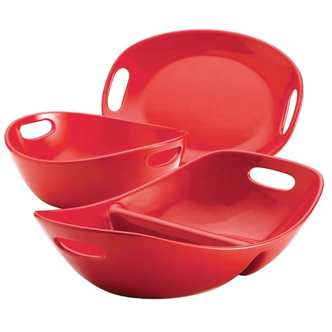 Red Serving Dish Set 3 Piece Shaped Stone Serveware Bowls Festive Apple