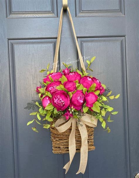 Peony Basket Wreath Spring Wreath Front Door Wreath Etsy
