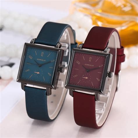 women fashion leather band analog quartz square wrist watch watches in women s watches from