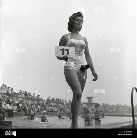 Historical 1950s Swimsuit Or Beauty Contest A Female Competitor