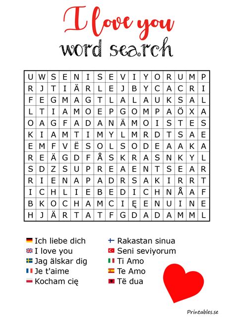 Word Search I Love You Free Printable