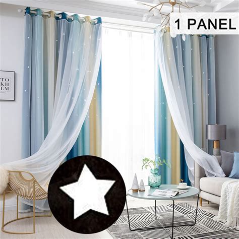 Eyelet Gradient 2 Layer Blackout Curtains Mesh Starry Hollow Out