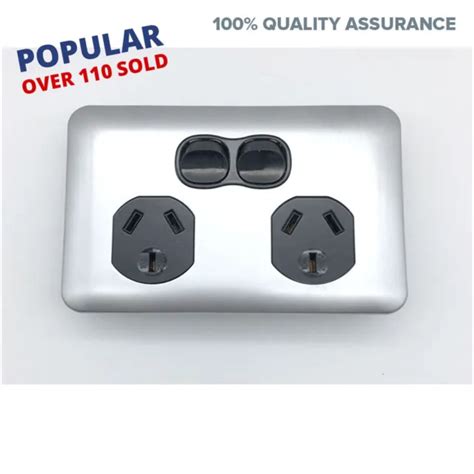 Slimline Wafer Double Power Point Slim Gpo Black Silver Outlet 10 Amp