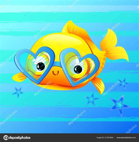 Mignon Personnage Dessin Animé Goldfish Dans Des Lunettes Illustration