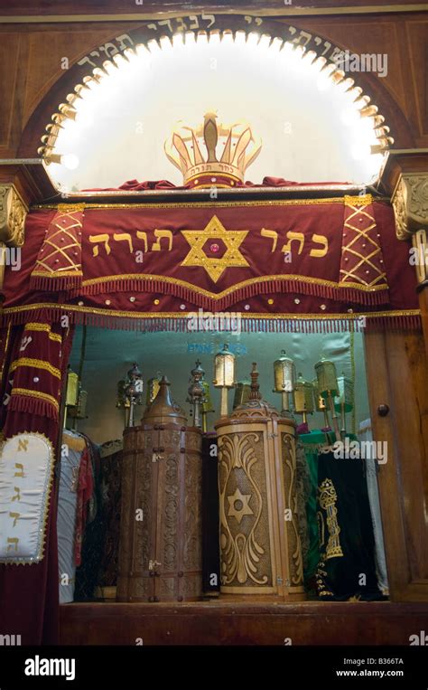 An Open Torah Ark Closet Which Contains The Jewish Torah