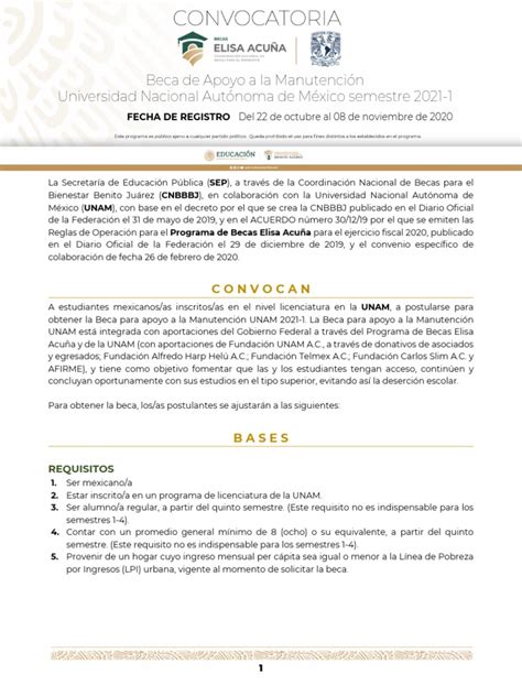 Revisa aquí la última convocatoria 2021 onpe. CONVOCATORIA BECA MANUTENCION UNAM 2021-1 | México | Educación avanzada
