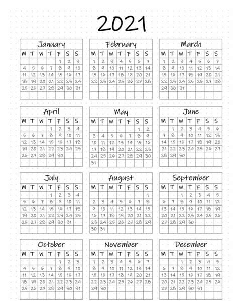 Year At A Glance Printable Calendar Printable Word Searches