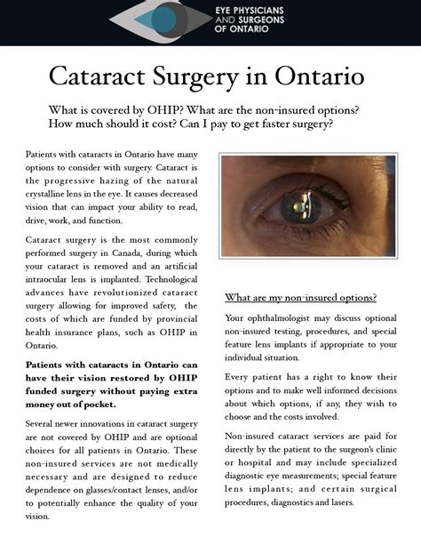 Cataract Surgery In Ontario Epso Patient Handout 2015 Eye Physicians