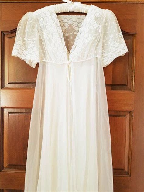 Peignoir Vintage Nightgown Val Mode White Petite Sheer Chiffon Etsy