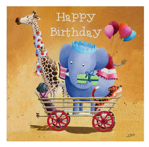 Cart Happy Birthday Greetings Card Louise Tate Illustration