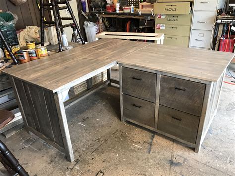 Check spelling or type a new query. Rustic L-shaped desk with filing cabinet drawers # ...