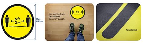 10 Social Distancing Stickers Footprint Yellow And Black 26 X 21 Cm