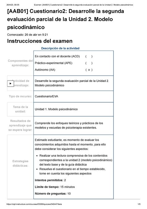 Examen Aab Cuestionario Desarrolle La Segunda Evaluaci N Parcial