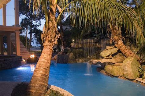 Lagoon Pool With Spa Grotto Waterfall And Fire Pit