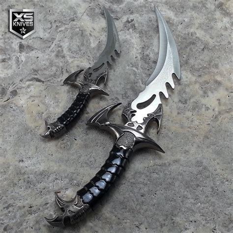 2pc Set Draco Twin Fantasy Fixed Blade Curved Dagger Collectible Knives