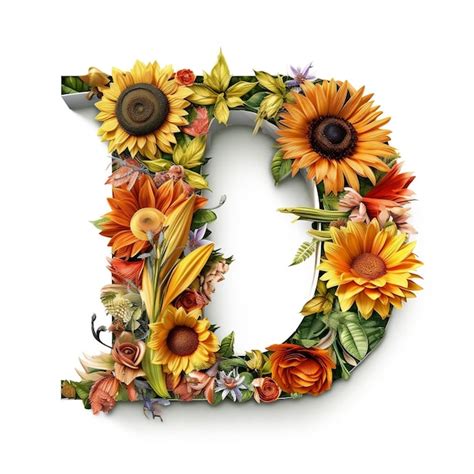 Premium Photo Floral And Sunflower Colorful Illustration Letter D