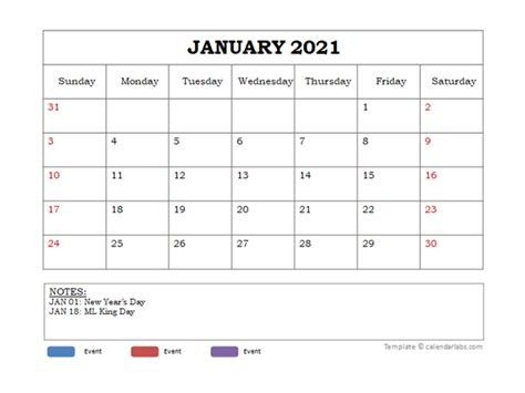 Printable Calendar 2021 Template Free Powerpoint Template Zohal