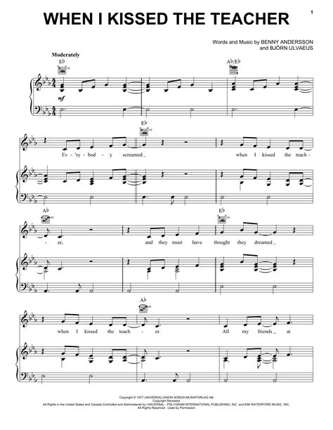 when i kissed the teacher from mamma mia here we go again sheet music abba piano vocal