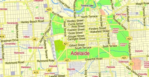 Adelaide Printable Map Australia Exact Vector Street Map V2711
