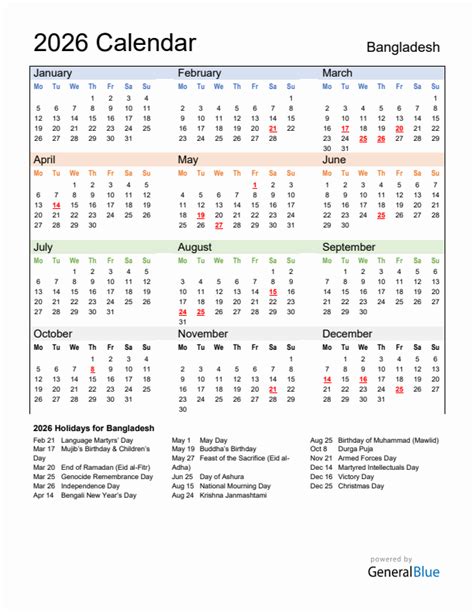 Annual Calendar 2026 With Bangladesh Holidays