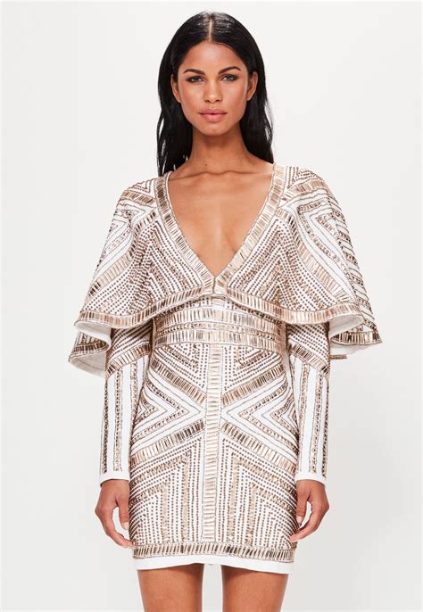 Missguided Peace Love Gold Embellished Kimono Sleeve Wrap Dress In