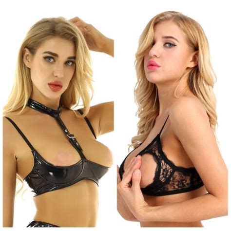Sexy Womens Leather Sheer Lace Open Cup Bras Underwire Wire Free Shelf Bra Tops Ebay
