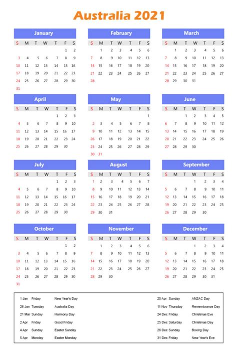 Free Australia Calendar 2021 With Holidays In Pdf