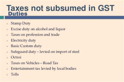 What Are The Taxes Or Duties Not Subsumed In Gst