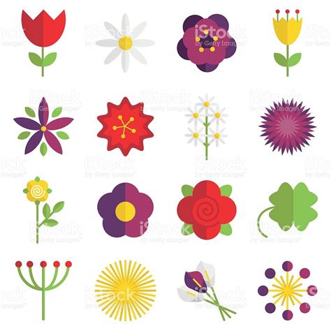 Set Of 16 Vector Flat Floral Icons Flower Icons Flower Illustration