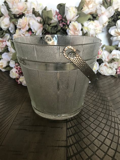 Vintage Pressed Glass Ice Bucket With Hammered Silver Handle Etsy