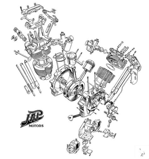 V Twin Engine Exploded View Motorcycle Engine Motorcycle Drawing
