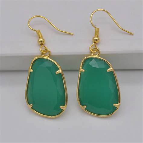 Natural Green Carnelian Stone Dangle Gem Earrings Jewelry T In Drop