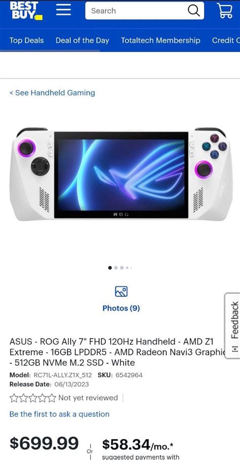 Asus Rog Ally Handheld Console Price Leaked By Bestbuy 69999 Us For