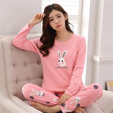 2018 Spring Autumn Pyjamas Women Cotton Carton Cute Pijama Pattern Pajamas Set Girl Pijama Mujer