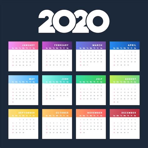 Premium Vector Colorful Year 2020 Calendar Vector Template