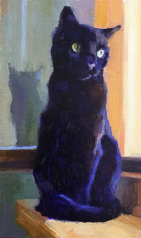 Adopt287 By Katya Minkina Oil 10 X 6 Black Cat Painting Black Cat