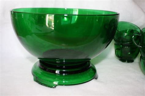 Vintage Large Green Glass Punch Bowl With By Franklinstvintage