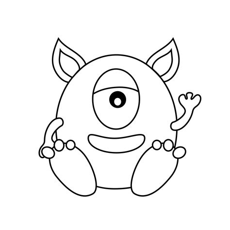 A Cute Outline Monster Character Illustration Cartoon Vector Illustration Coloring Page